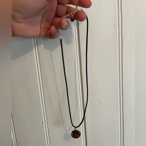 NEW handmade small Black Cord Necklace with Brown Pendant